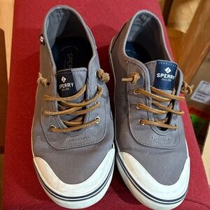 Sperry Gray Canvas Sneakers with Tan Laces